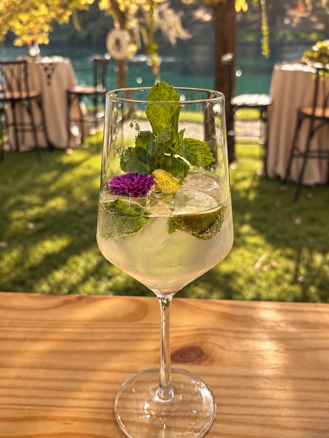 A floral cocktail at a garden celebration
